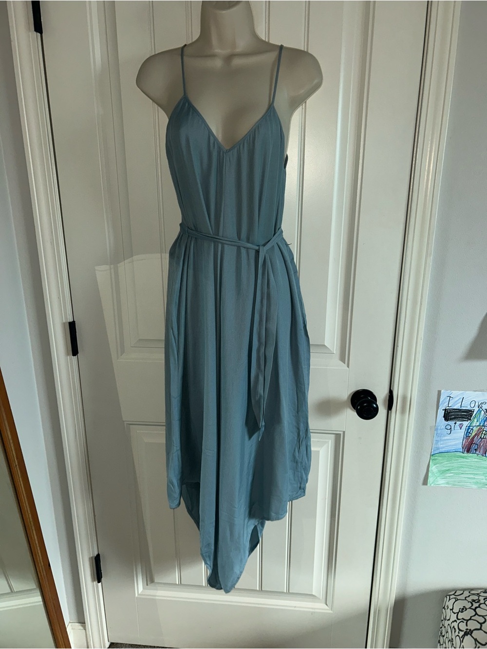 NEW Bobi Black Sleeveless Light Blue V-Neck Jumpsuit with Tie Waist Sz S